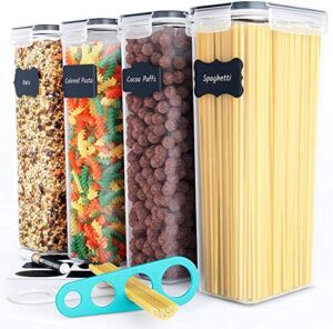 Chef’s Path Airtight Food Storage Containers (Set of 4, 2.8L) – Tall Pasta Storage Containers for Pantry & Kitchen Organization, Spaghetti, Noodles, Cereal – Lids, Spoon and Reusable Labels Included