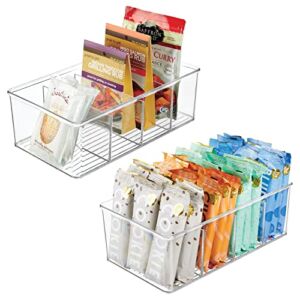 mDesign Plastic Divided Bin Storage Containers – Perfect for Fridge, Cabinet, Pantry, and Home Organization – Clear Plastic Organizer Bins – Refrigerator Organizers – Ligne Collection – 2 Pack, Clear