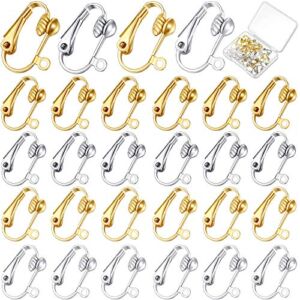 24 Piece Clip-on Earring Converter with Easy Open Loop Earring Clip Backs Pierced Parts for Clip Earring Converter for Non-Pierced Earring Jewelry with Storage Box, 4 Colors