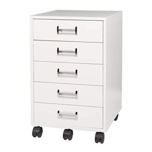 TOPSKY 5 Drawer Mobile Cabinet Fully Assembled Except Casters Built-in Handle (White)