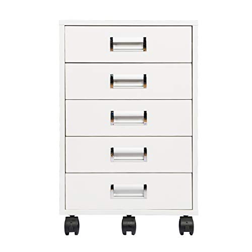 TOPSKY 5 Drawer Mobile Cabinet Fully Assembled Except Casters Built-in Handle (White) | The Storepaperoomates Retail Market - Fast Affordable Shopping
