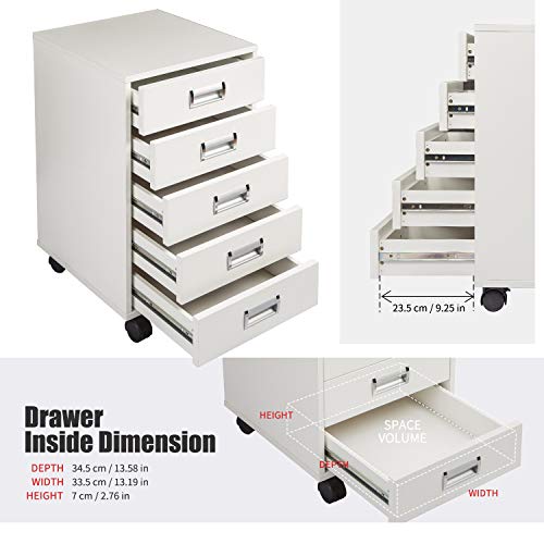 TOPSKY 5 Drawer Mobile Cabinet Fully Assembled Except Casters Built-in Handle (White) | The Storepaperoomates Retail Market - Fast Affordable Shopping