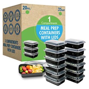 [25 Set] 20oz Meal Prep Containers with Lids – Ideal for Lunch Containers, Food Prep Containers, Food Storage Bento Box,Portion Control | Stackable | Microwave | Dishwasher | Freezer Safe Compartment)