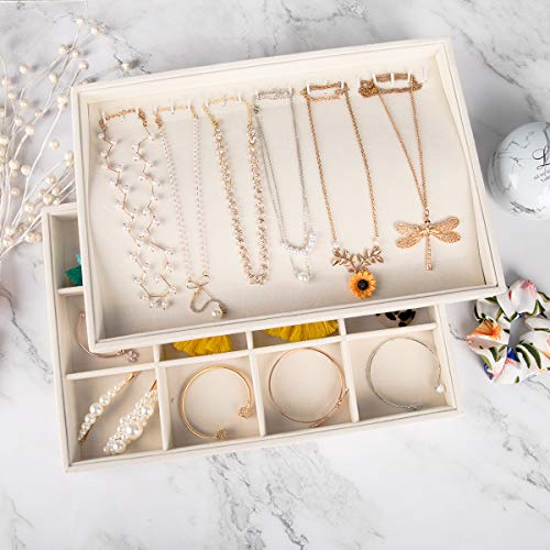 Mebbay Large Stackable Velvet Jewelry Trays Organizer, Jewelry Storage Display Trays for Drawer, Earring Necklace Bracelet Ring Organizer, Set of 4 (Warm White), 13.8″ x 9.5″ x 1.18″ | The Storepaperoomates Retail Market - Fast Affordable Shopping