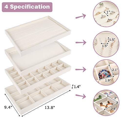 Mebbay Large Stackable Velvet Jewelry Trays Organizer, Jewelry Storage Display Trays for Drawer, Earring Necklace Bracelet Ring Organizer, Set of 4 (Warm White), 13.8″ x 9.5″ x 1.18″ | The Storepaperoomates Retail Market - Fast Affordable Shopping
