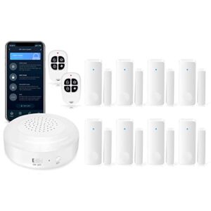 SKK Home Security System (2nd Gen), 11-Piece Wireless Alarm System Kit, Alarm Siren, Door/Window Sensor, Remote Control, Compatible with Alexa, DIY No Monthly Fee, for House Apartment Office