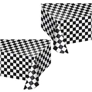 Black and White Checkered Race Fan Plastic Table Cover, 54″ x 108″ (2 Pack)