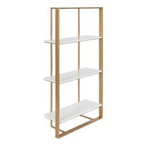 Kate and Laurel Kercheval Glam Wall Shelf, 15 x 32, White and Gold, Modern White Bookshelf with Three Tiers for Storage and Display
