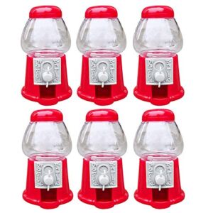 Gumball Machines – Pack of 6 – Mini 5” Plastic – Small Set of Red Bubble Gum Dispensers for Boys & Girls – Novelty Fun Birthday Party Favor Idea – Fits .5″ Inch Small Gumballs (14mm)