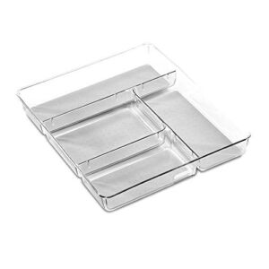 madesmart Clear Gadget Tray – Light Grey | CLEAR CLASSIC COLLECTION | 4-Compartments | 16″ x 13″ | Drawer Organizer for Multi-purpose Storage | Soft-grip Lining and Non-slip Rubber Feet | BPA-Free