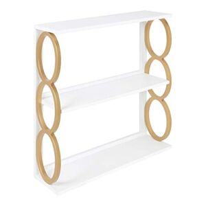 Kate and Laurel Ring Mid-Century Modern 3-Tier Shelf, 28″ x 8″ x 31″, White and Gold, Chic Contemporary Storage and Decor
