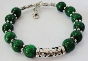 Phetmanee Shop Beautiful Handmade The Tibet Silver Green Jade Bracelet 7.5~8 inches