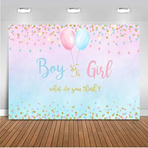Mocsicka Boy or Girl Gender Reveal Decoration, Blue or Pink Dots Balloon Party Backdrop, 5x3ft Vinyl Gender Reveal Banner Supplies