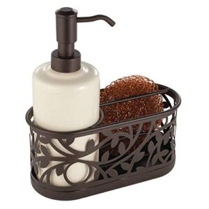 InterDesign Vine Ceramic Soap Pump with Caddy, Dispenser with Storage Compartment for Scrubbers, Sponges, Brushes, for Bathroom, Kitchen Countertops, Sinks, 7.25″ x 3.25″ x 8.25″, Bronze