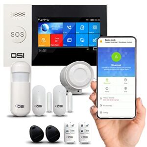 【OSI Wireless WiFi Smart Home Security DIY Alarm System – 8 Piece】 DIY Home Wi-Fi Alarm Kit with Motion Detector,Notifications with app,Door/Window Sensor, Siren,Compatible with Alexa,NO Monthly Fees