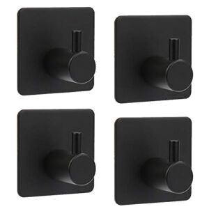 ShineMe Adhesive Hooks, Heavy Duty 304 Stainless Steel Wall Hangers for Hanging Coats Key Towel Hooks for Bathrooms Door Kitchen Office Home (Black, 4 Pack)
