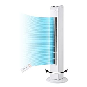 FREE VILLAGE JTF-Free Standing Bladeless Tower Fan – Portable Tower Fan with Remote, 7.5 Hours Timer, 70° oscillation, Compact Size, 3 Modes and 3 Speed Settings, Safe for Kids and Pets, White