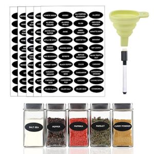 200 Printed Spice Labels Includes Waterproof 160 Spice Jar Label Stickers, 40 Blank Write-on Labels, 1 Chalk Marker Pen, 1 Silicone Collapsible Funnel to Pour Spices Into Jar by Hanindy.