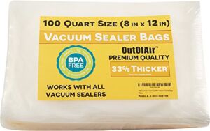 100 Vacuum Sealer Bags: Quart Size (8″ x 12″) by OutOfAir Works with FoodSaver & Other Machines – 33% Thicker BPA Free, Commercial Grade, 8 x 12 inches