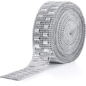 10 Yards Bling Wrap Ribbon Rhinestone Diamond Ribbon Rose Gold Bling Wrap Acrylic Wrap Mesh for Wedding Cakes Birthday Decorations, Baby Shower and Craft Project (Silver, 2 Row) | The Storepaperoomates Retail Market - Fast Affordable Shopping