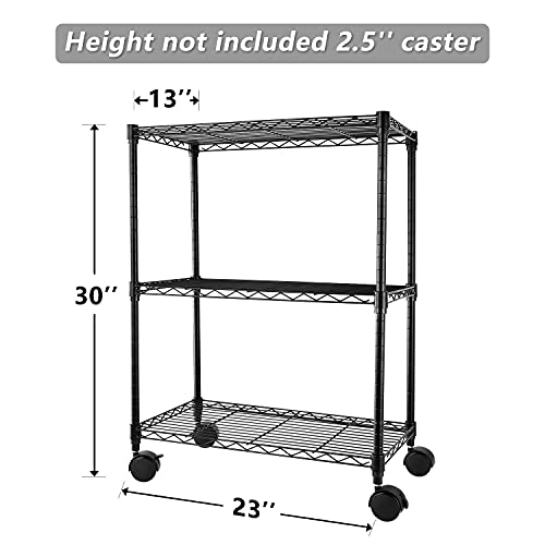Simple Deluxe Heavy Duty 3-Shelf Shelving with Wheels, Adjustable Storage Units, Steel Organizer Wire Rack, 23″ W x 13″ D x 30″ H, Black (HKSHLF23133003BPCLITE) | The Storepaperoomates Retail Market - Fast Affordable Shopping