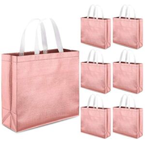 Whaline Set of 12 Glossy Reusable Grocery Bag, Tote Bag with Handle(Rose Gold)