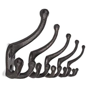 Ambipolar 5-Pack TriLeg Coat Hooks. Wall Mounted, Heavy Duty Decorative Black Wall Hooks for Mudroom, Hat Rack, Purse Hooks. Cast Iron Decorative ‎Antique Black Hooks