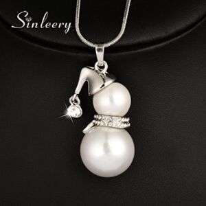 KassarinShop Cute Snowman White Pearl Pendant Long Necklace for Women MY386