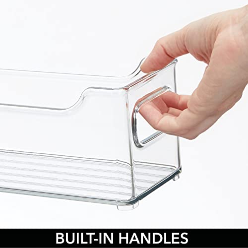 mDesign Slim Stackable Plastic Storage Organization Bin with Handles for Kitchen Cabinet, Pantry, Shelf, Refrigerator, Home Organizer for Fruit, Potatoes, Onions, Drinks, Snacks, Pasta, 4 Pack, Clear | The Storepaperoomates Retail Market - Fast Affordable Shopping