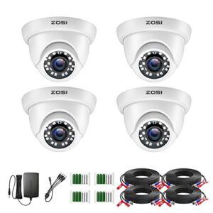 ZOSI 4 Pack 2MP 1080p HD-TVI Home Security Video Camera Outdoor Indoor 1920TVL, 24PCS LEDs, 80ft Night Vision, 90°View Angle, Weatherproof Surveillance CCTV White Dome Camera
