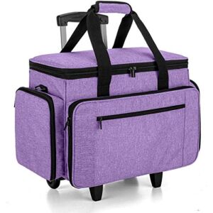 Luxja Sewing Machine Case with Detachable Dolly, Rolling Sewing Machine Tote with Removable Bottom Pad (Fits for Most Standard Sewing Machines), Purple (Patented Design)
