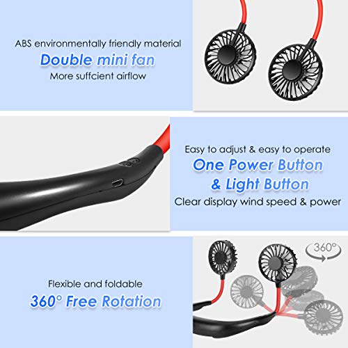 Neck Fan, Upgraded Version Portable Fan Hand Free Small Personal Mini USB Fan Rechargeable 3 Speeds 360 Degree Adjustable with LED Light & Aromatherapy Wearable Fan for Sports Travel Outdoor | The Storepaperoomates Retail Market - Fast Affordable Shopping