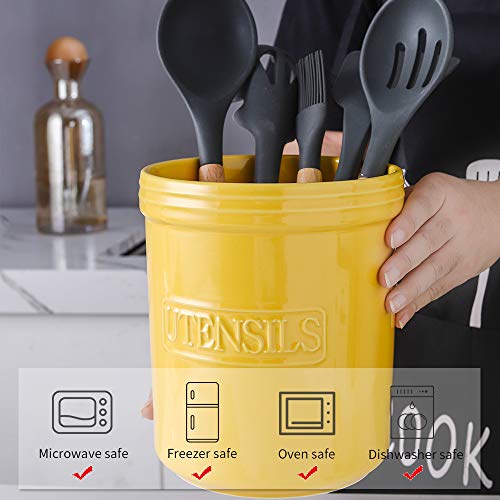 KOOV Cooking Utensil Holder, Large Ceramic Utensil Crock, Deep and Stable, Utensil Caddy for Countertop Letter Series (Yellow) | The Storepaperoomates Retail Market - Fast Affordable Shopping