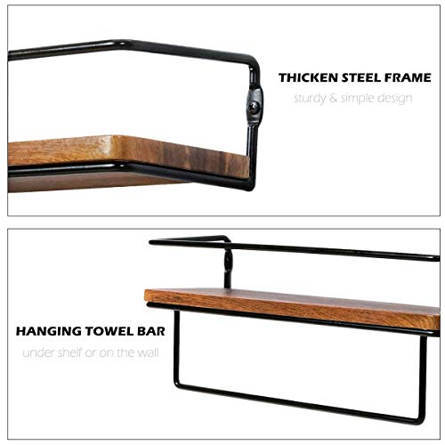 QEEIG Floating Shelves Bathroom Decor – Wall Shelf with Towel Bar Farmhouse 16 inch Set of 2, Rustic Brown (FS636) | The Storepaperoomates Retail Market - Fast Affordable Shopping
