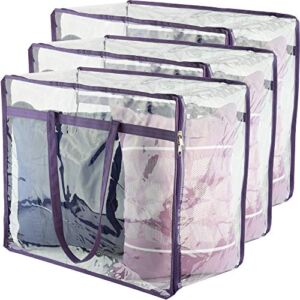 Clear Zippered Storage Bags (3-Pack) Closet Organizer Vinyl Bag for Bedding, Linen, Blankets, Duvet Covers, Comforters, Clothes & Toys | Multi Purpose & Space Saver PVC Organizers
