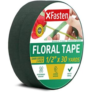 XFasten Wide Floral Tapes for Bouquet 1/2-Inch x 30 Yards – Dark Green (2-Pack) Bouquet Stem Wrap Tape for Florist – Waterproof Boutineer Tape for Flower Stem Wrap and Craft Adhesive