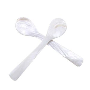 Dohuge 3.7 inch Mother of Pearl MOP Caviar Spoon W Round Handle, 2 pack, White