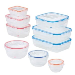LocknLock Easy Essentials Color Mates Food Storage lids/Airtight containers, BPA Free, 18 Piece, Clear