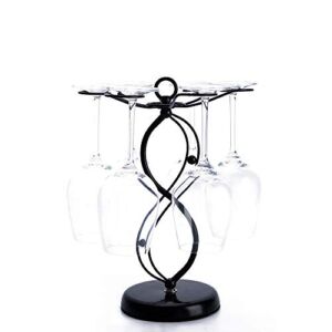 Countertop Wine Glass Holder – Freestanding Tabletop Stemware Storage Rack Metal Glasses Display Rack Black with 6 Hooks
