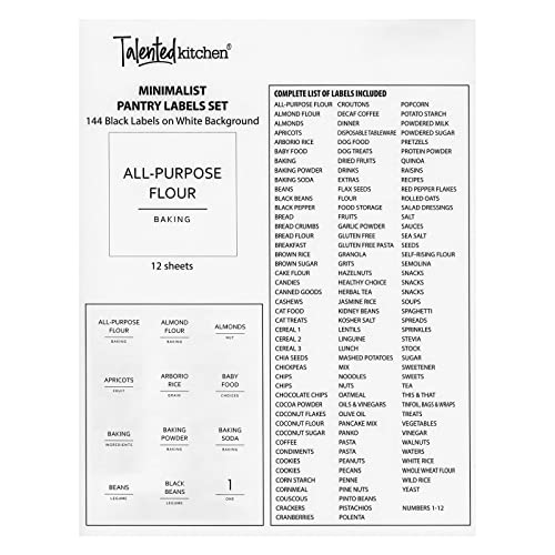 Talented Kitchen 144 Fine Line Pantry Organization Labels for Food Storage Containers, Preprinted Black All Caps on Matte White Vinyl Stickers + Numbers for Minimalist Kitchen (Water Resistant) | The Storepaperoomates Retail Market - Fast Affordable Shopping