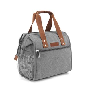 Lunch Bag Insulated Lunch Tote Bag for Women Men and Kids Portable & Wide-Open Lunch Box for Office, School and Picnic (Grey)