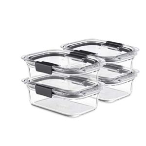 Rubbermaid Brilliance Glass Storage 3.2-Cup Food Containers with Lids, BPA Free and Leak Proof, Medium, Clear, 4 count (Pack of 1)