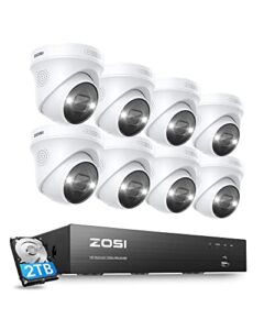 ZOSI 4K Home Security PoE Camera System with Two-Way Audio,8CH 4K NVR with 2TB HDD for 24/7 Recording,8pcs 8MP PoE IP Cameras Indoor Outdoor,Color Night Vision,AI Human Detection,Smart Light Alarm