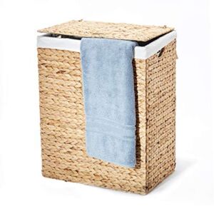 Seville Classics Handwoven Lidded Removable Washable Canvas Liner Portable Laundry Hamper Bin, Water Hyacinth