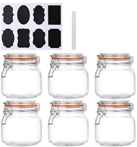 Encheng 25 oz Glass Jars With Airtight Lids And Leak Proof Rubber Gasket,Wide Mouth Mason Jars With Hinged Lids For Kitchen Canisters 750ml, Glass Storage Containers 6 Pack …