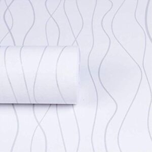 Yija White Wavy Stripes Self-Adhesive Waterproof Wallpaper Shelf Drawer Liner Cabinet Sticker 17.7inch by 98in