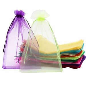 SumDirect 100Pcs 8×12 Inches Organza Gift Party Favor Bags with Drawstring (Assorted Colors)