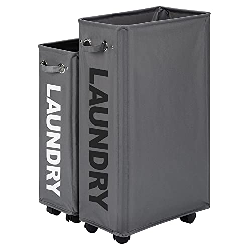 Lifesela X-Large Rolling Laundry Hamper, 27″ Tall Slim Laundry Basket with Mesh Liner, Collapsible Dirty Clothes Hamper with Handle, Corner Laundry Bin Laundry Cart with Wheels (Grey) | The Storepaperoomates Retail Market - Fast Affordable Shopping