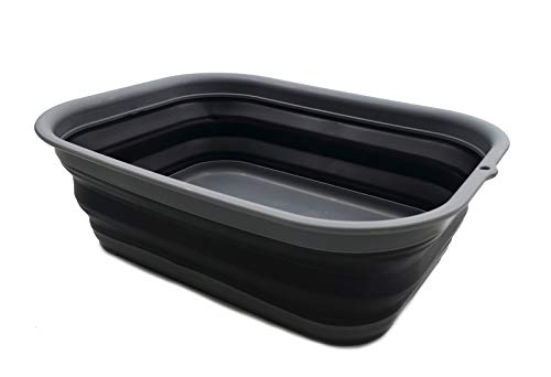 SAMMART 12L (3.17 Gallon) Collapsible Tub – Foldable Dish Tub – Portable Washing Basin – Space Saving Plastic Washtub (1, Grey/Black) | The Storepaperoomates Retail Market - Fast Affordable Shopping