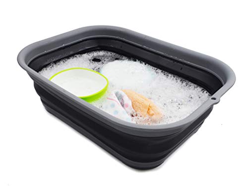 SAMMART 12L (3.17 Gallon) Collapsible Tub – Foldable Dish Tub – Portable Washing Basin – Space Saving Plastic Washtub (1, Grey/Black) | The Storepaperoomates Retail Market - Fast Affordable Shopping